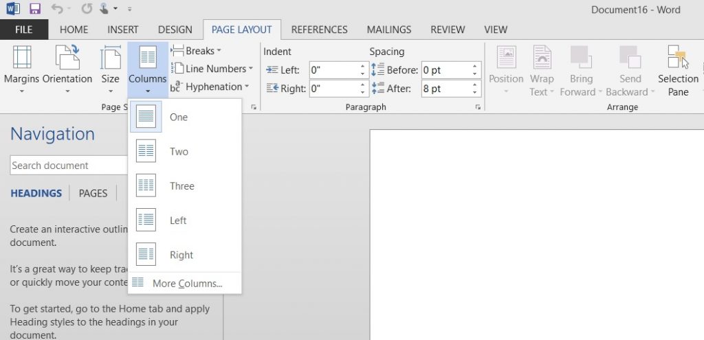 Adding columns in Microsoft Word