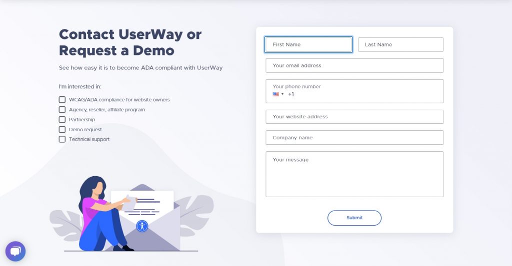UserWay demo request page