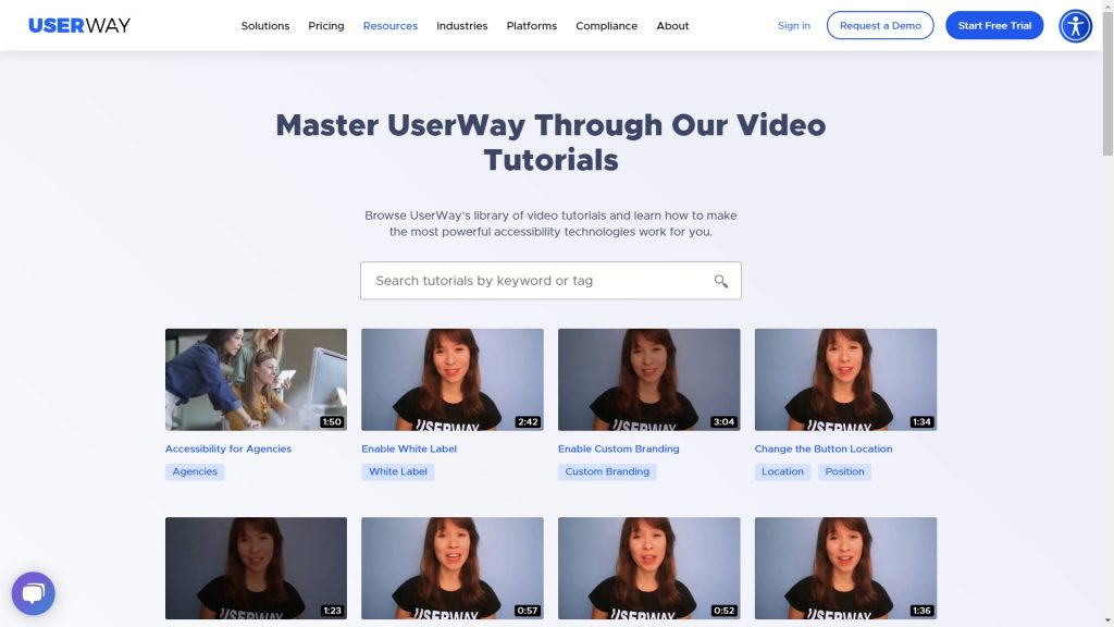 UserWay video tutorials